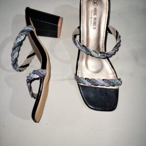 elegant shimmer block heels sandals