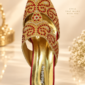Fiaamzy Royal Red & Gold Embellished Women's Sandals
