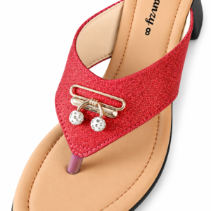 FIAAMZY Red Glitter Embellished Block Heel Toe-Post Sandals