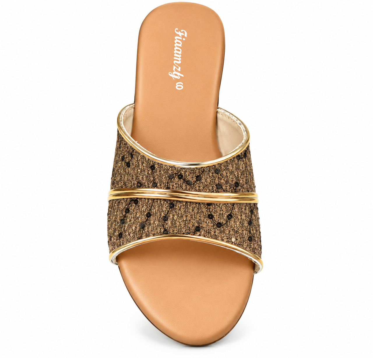 fiaamzy women’s golden glitter embellished open toe block heel mule sandals FIAAMZY golden glitter open toe block heel mule sandal for women