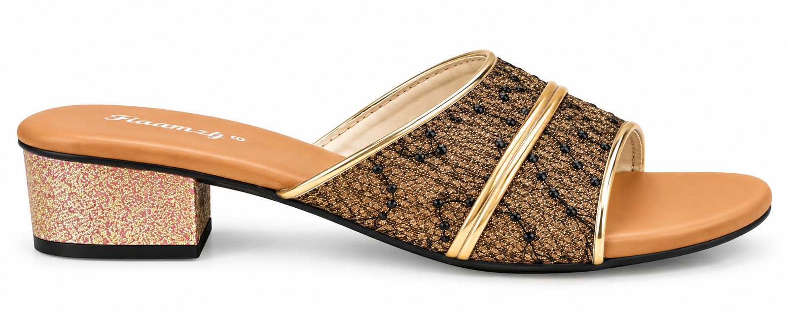 fiaamzy women’s golden glitter embellished open toe block heel mule sandals fiaamzy women’s golden glitter embellished open toe block heel mule sandals